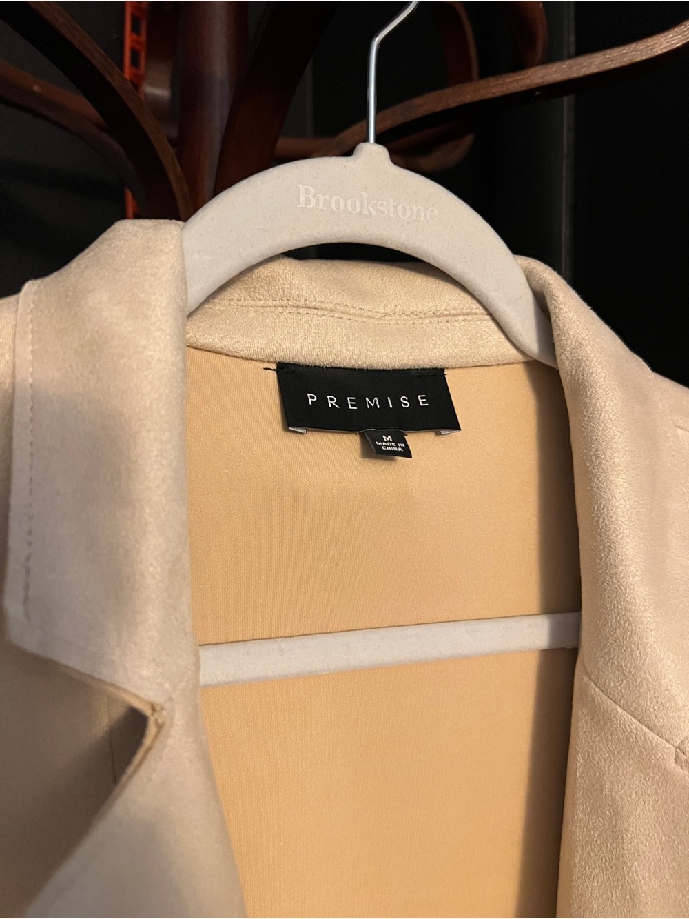 Premise Saks OFF 5th Cream Open-Front Faux Leather Blazer Coat - Picture 4 of 5